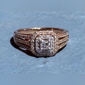 Modern Bride 14K Rose & White Gold 3/4 CTW Diamond Engagement Ring Split Shank